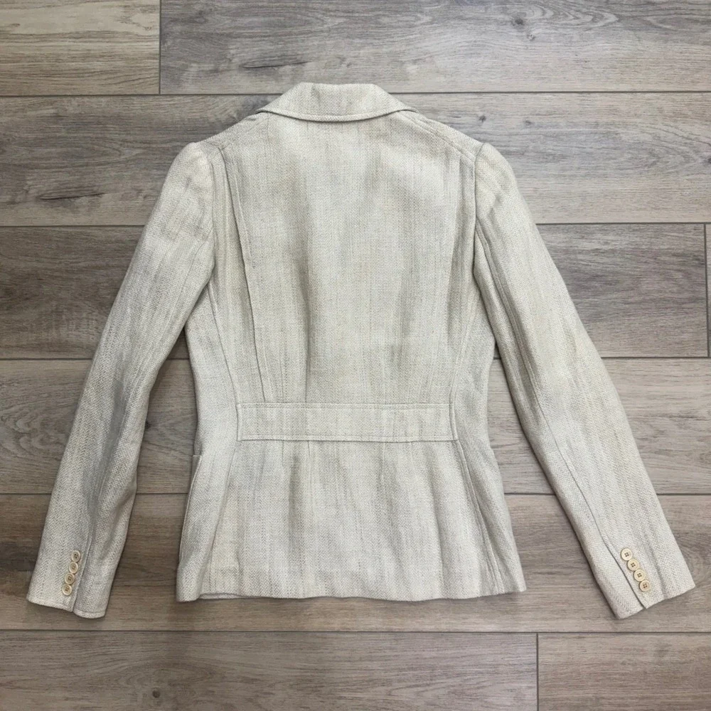 Ralph Lauren Cream Linen Herringbone Safari Blazer Jacket Capsule Italy Size 6 - Picture 8 of 15